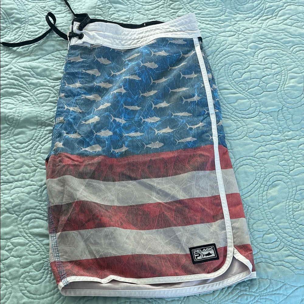 Pelagic Red and White Swim Shorts